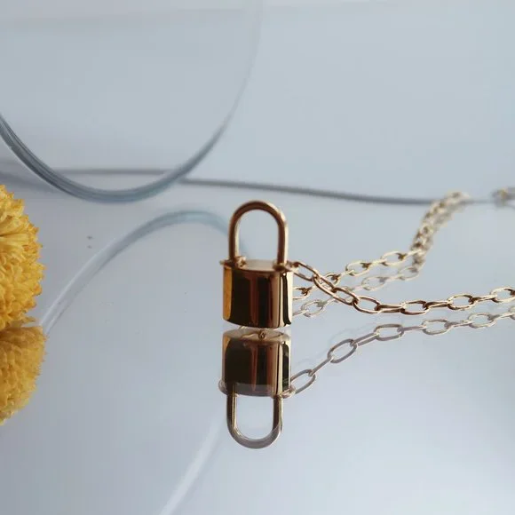 NEW 18K Gold Plated Lock Padlock Pendant Link Chain Paper Clip Necklace - Picture 5 of 6